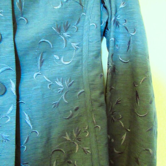 Anne Carson Women's Lined Teal Silk & Rayon Embroidered Blazer - Picture 3 of 7